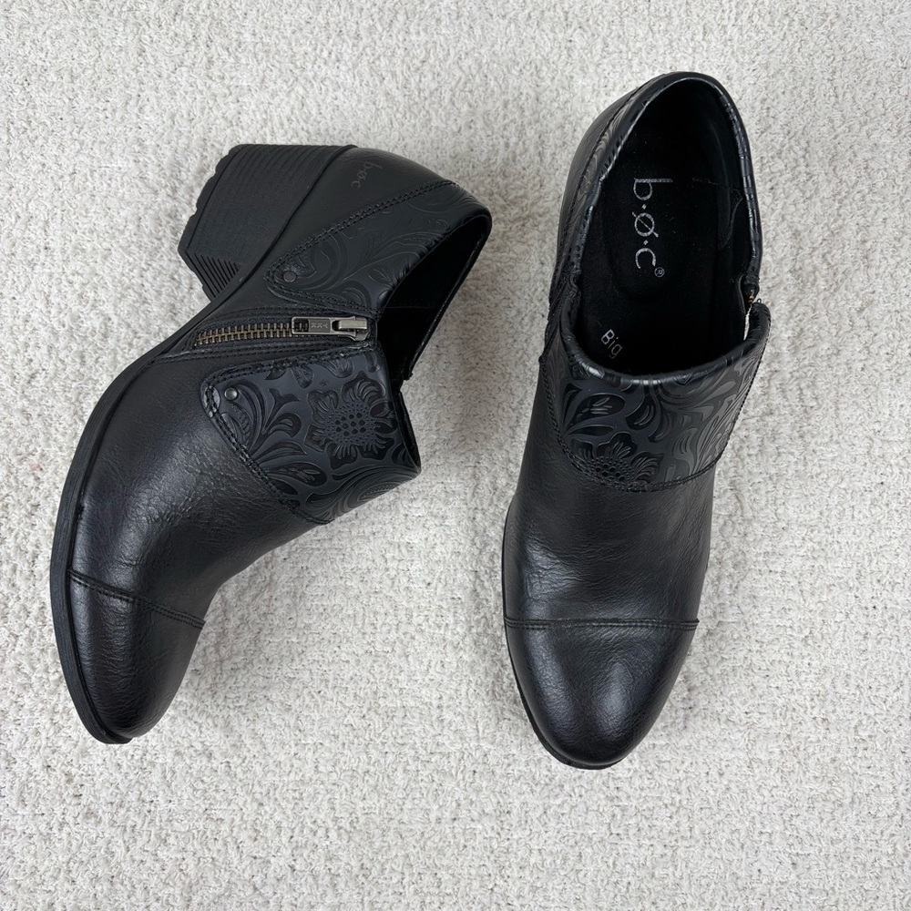 B.O.C. Ankle Booties Womens 10M Black Rosemela Shootie Embossed Upper Block Heel